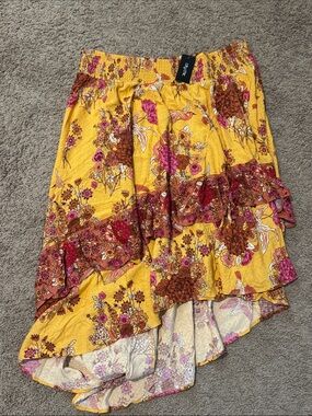 City Chic Yellow Floral High-Low Ruffle Skirt